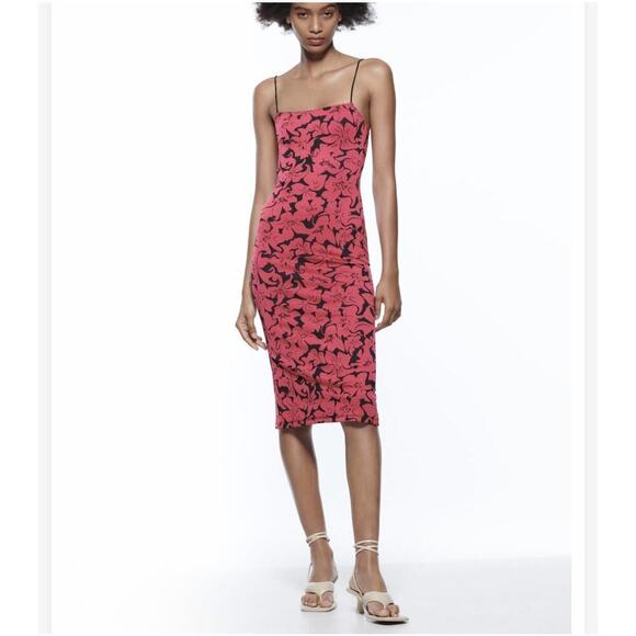 ZARA Jacquard Dress Size Small Floral Beautiful Pink Dress Pre-Owned - Picture 1 of 6